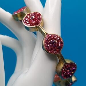 Vintage Pink Rhinestone Bangle Bracelet, Old Stock New W/ Tags, Made India